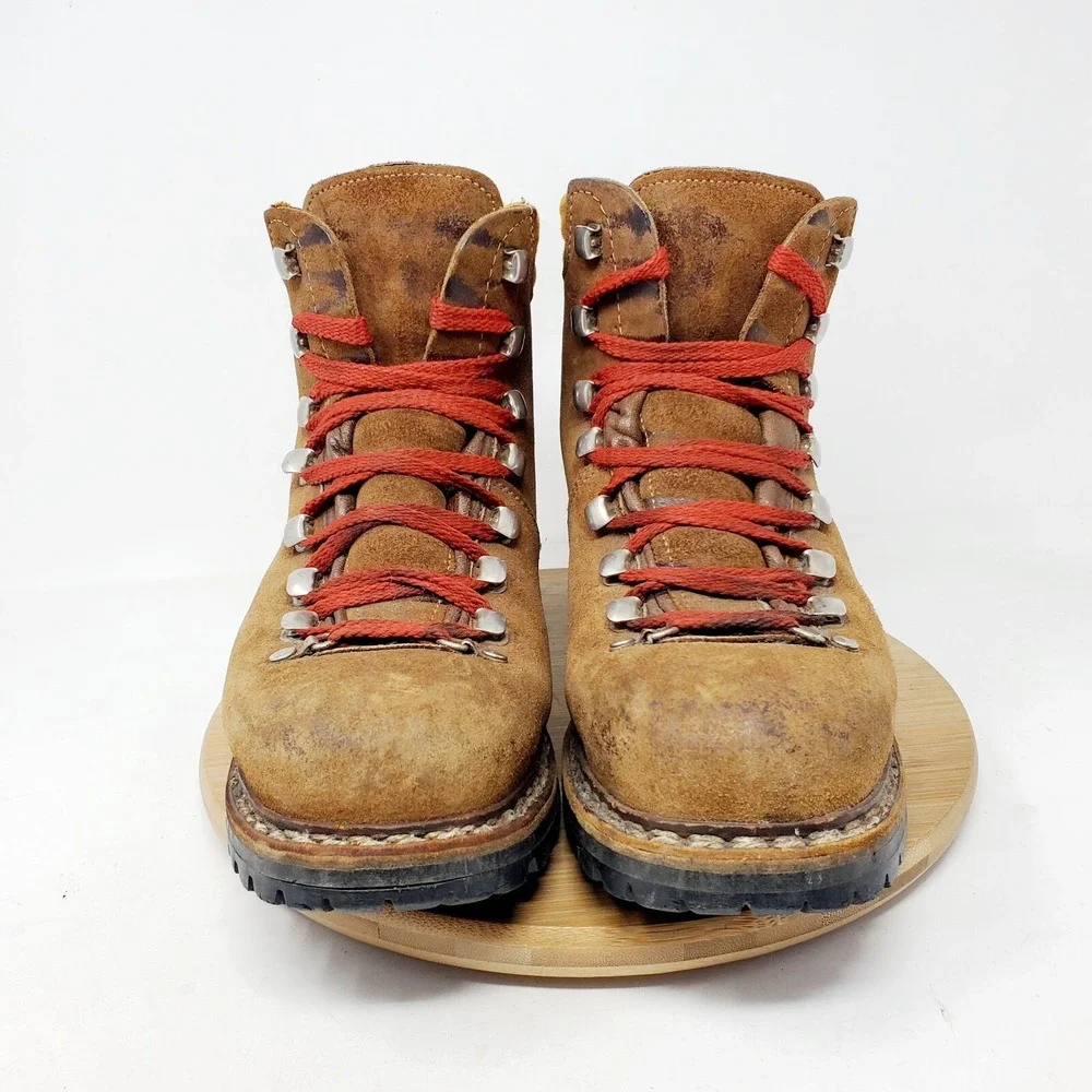 LOWA Boots Mens 6 N Brown Suede‎ Lace Up Trail Hiker Alpine Vintage Red Laces
